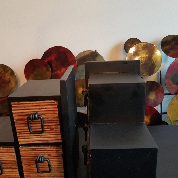 Vintage Wood with Bamboo Pullout Drawer Bookends - Picture 6 of 7